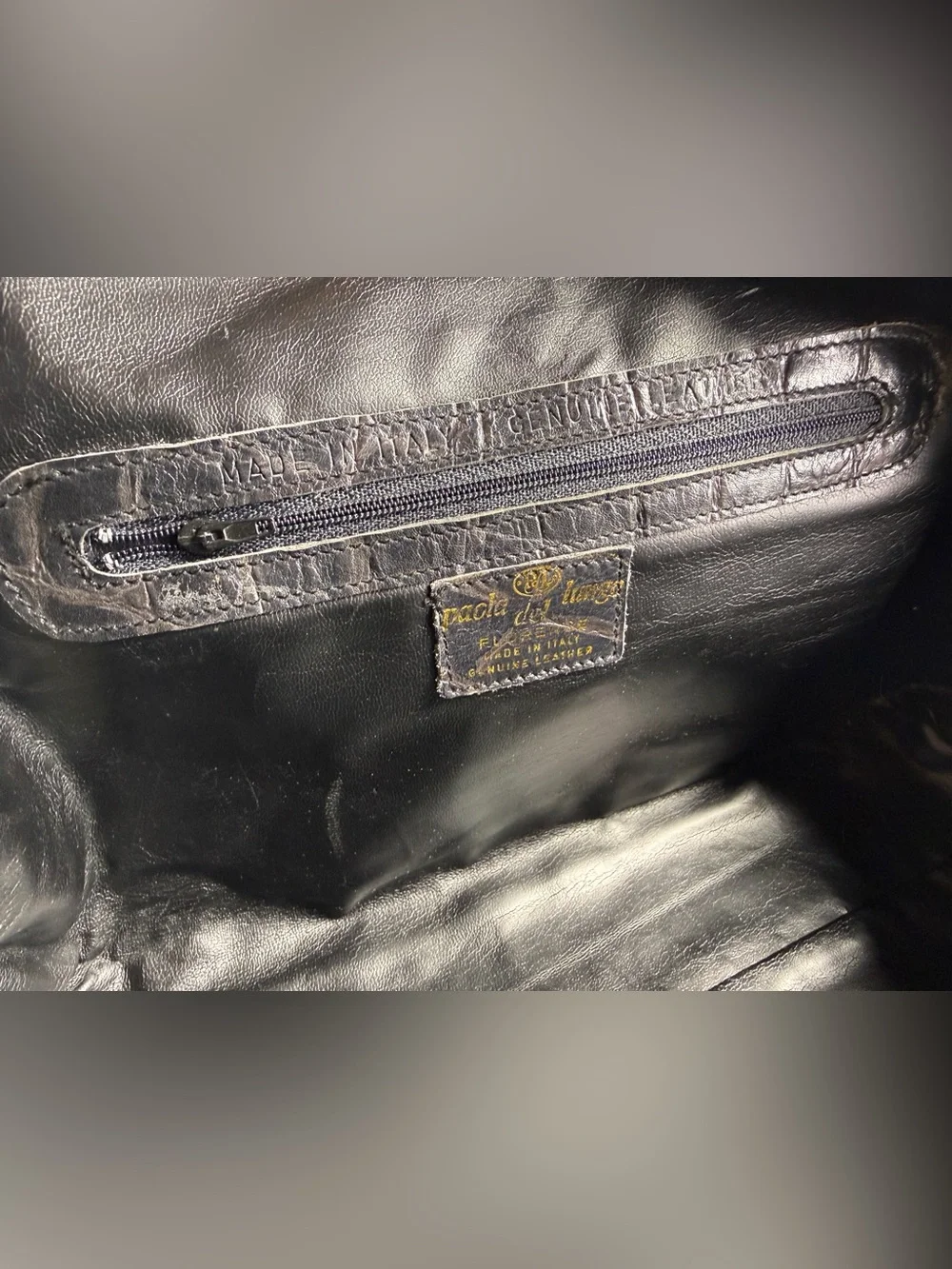 Black Croc-Embossed Dome Satchel with Dual Handles